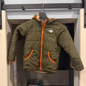 The North Face Olive Jacket with Bright Orange Trim